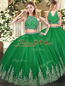 Dynamic Dark Green High-neck Zipper Beading and Ruffles Sweet 16 Quinceanera Dress Sleeveless