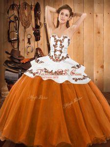 Beautiful Orange Red Tulle Lace Up Sweet 16 Dress Sleeveless Floor Length Embroidery
