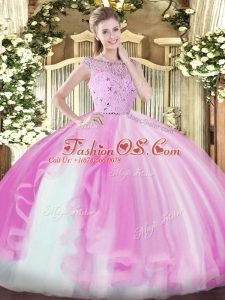 Lilac Sleeveless Beading and Ruffles Floor Length 15th Birthday Dress