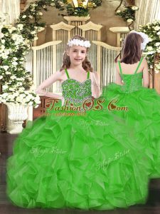 Best Green Straps Neckline Beading and Ruffles Kids Formal Wear Sleeveless Lace Up