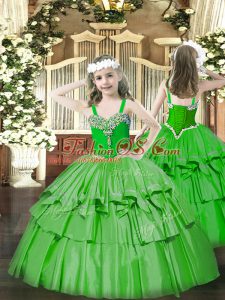 Fantastic Green Ball Gowns Beading and Ruffled Layers Kids Formal Wear Lace Up Organza Sleeveless Floor Length