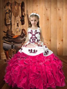 Straps Sleeveless Organza Kids Formal Wear Embroidery and Ruffles Lace Up