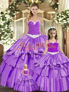 Eggplant Purple Ball Gowns Organza Sweetheart Sleeveless Ruching Floor Length Lace Up Sweet 16 Quinceanera Dress
