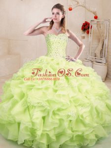 Deluxe Sleeveless Lace Up Floor Length Beading and Ruffles Sweet 16 Quinceanera Dress