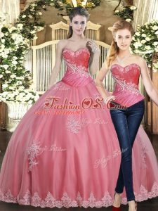 Extravagant Beading and Appliques Ball Gown Prom Dress Rose Pink Lace Up Sleeveless Floor Length