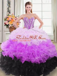 Traditional Sleeveless Beading and Ruffles Lace Up Quince Ball Gowns