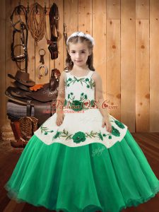 Straps Sleeveless Organza Kids Pageant Dress Embroidery Lace Up