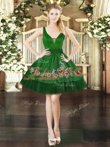 Smart Dark Green Prom Evening Gown Prom and Party with Beading and Appliques V-neck Sleeveless Lace Up