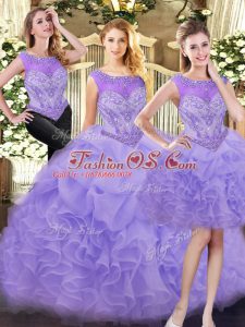 Lavender Scoop Zipper Beading and Ruffles Quinceanera Dresses Sleeveless
