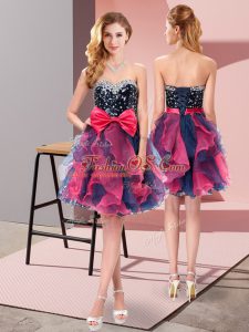 Modern Multi-color Sweetheart Neckline Beading and Ruffles and Bowknot Wedding Party Dress Sleeveless Lace Up