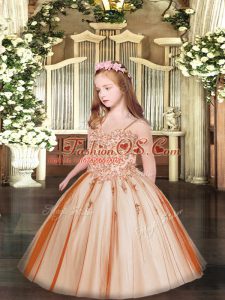 Popular Spaghetti Straps Sleeveless Lace Up Pageant Gowns For Girls Rust Red Tulle