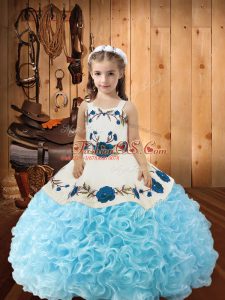 New Style Ball Gowns Little Girl Pageant Gowns Baby Blue Straps Fabric With Rolling Flowers Sleeveless Floor Length Lace Up