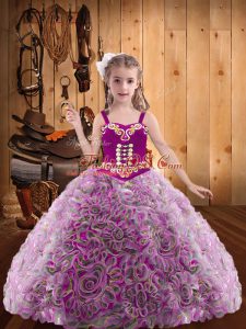 Multi-color Sleeveless Fabric With Rolling Flowers Lace Up Girls Pageant Dresses for Sweet 16 and Quinceanera