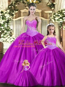 Modest Red Lace Up Sweetheart Beading and Ruching Quinceanera Gowns Tulle Sleeveless