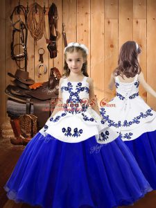 Organza Sleeveless Floor Length Pageant Gowns For Girls and Embroidery