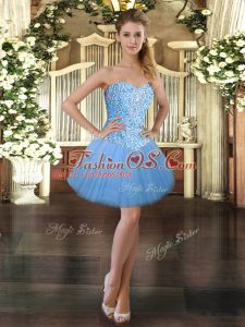 Baby Blue Tulle Lace Up Sweetheart Sleeveless Mini Length Prom Dresses Beading
