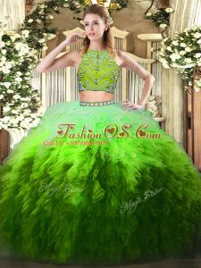 Trendy Tulle Sleeveless Floor Length Sweet 16 Quinceanera Dress and Beading and Ruffles