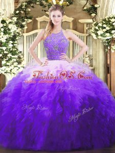 Admirable Floor Length Multi-color Ball Gown Prom Dress Tulle Sleeveless Beading and Ruffles