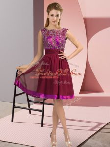 Glorious Sleeveless Knee Length Appliques Backless Prom Gown with Wine Red