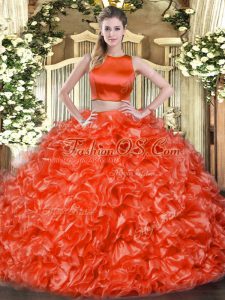 Amazing High-neck Sleeveless Criss Cross Quinceanera Dress Red Tulle