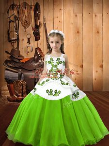 Straps Sleeveless Organza Little Girls Pageant Dress Wholesale Embroidery Lace Up