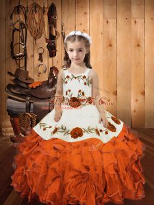 Organza Sleeveless Floor Length Little Girl Pageant Gowns and Embroidery and Ruffles