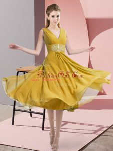 V-neck Sleeveless Chiffon Wedding Guest Dresses Beading Side Zipper