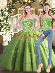 Olive Green Sweetheart Lace Up Beading 15 Quinceanera Dress Sleeveless