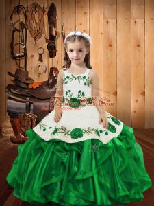 Hot Sale Sleeveless Embroidery and Ruffles Lace Up Kids Formal Wear