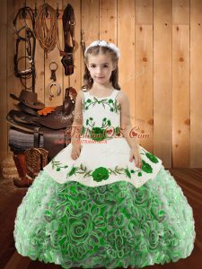 Custom Fit Multi-color Straps Neckline Embroidery and Ruffles Little Girl Pageant Dress Sleeveless Lace Up