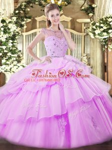 Cute Sleeveless Beading and Ruffles and Pick Ups Zipper 15th Birthday Dress
