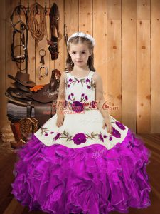 Most Popular Floor Length Ball Gowns Sleeveless Fuchsia Little Girl Pageant Dress Lace Up