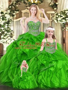 Custom Fit Green Sleeveless Floor Length Beading and Ruffles Lace Up Vestidos de Quinceanera