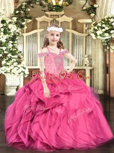 Hot Selling Sleeveless Lace Up Floor Length Beading and Ruffles Little Girls Pageant Dress Wholesale