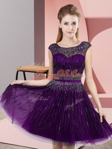 Dark Purple Scoop Neckline Beading Prom Dresses Sleeveless Backless