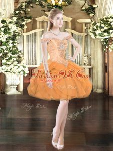 Exceptional Mini Length Orange Red Prom Dress Tulle Sleeveless Beading and Ruffles