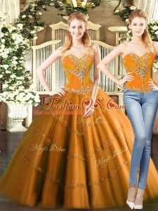 Sweetheart Sleeveless Sweet 16 Dresses Mini Length Beading Orange Red Tulle