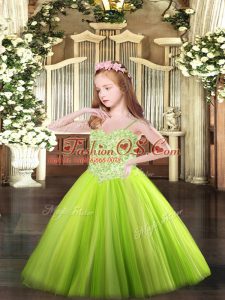 Yellow Green Sleeveless Appliques Floor Length Evening Gowns