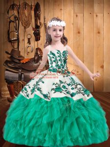 Super Sleeveless Embroidery and Ruffles Lace Up Pageant Dress for Girls