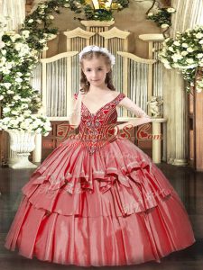Organza Sleeveless Floor Length Kids Formal Wear and Beading and Ruffled Layers