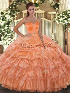 Traditional Orange Ball Gowns Sweetheart Sleeveless Organza Floor Length Lace Up Beading and Ruffled Layers Quinceanera Gown