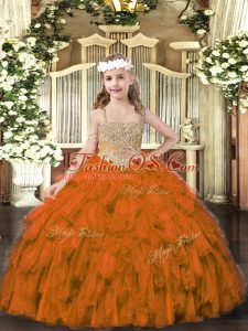 Cheap Straps Sleeveless Little Girl Pageant Gowns Floor Length Beading and Ruffles Brown Tulle