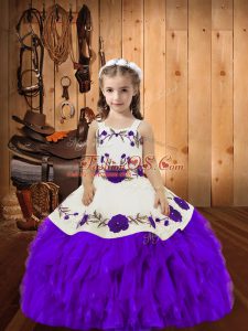Straps Sleeveless Lace Up Custom Made Pageant Dress Eggplant Purple Organza