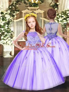 Customized Ball Gowns Girls Pageant Dresses Lavender Scoop Tulle Sleeveless Floor Length Zipper