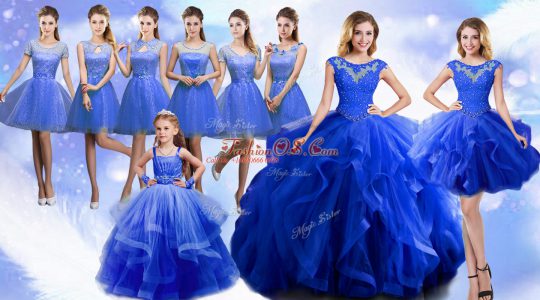 Artistic Floor Length Blue Sweet 16 Dress Organza Sleeveless Beading and Ruffles