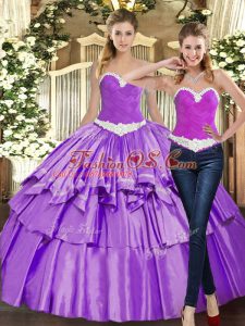Sleeveless Floor Length Appliques and Ruffles Lace Up 15th Birthday Dress with Eggplant Purple