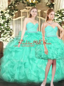 Super Turquoise Sweetheart Lace Up Ruffles Quinceanera Dresses Sleeveless