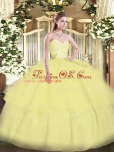 Colorful Beading and Ruffled Layers 15 Quinceanera Dress Light Yellow Lace Up Sleeveless Floor Length