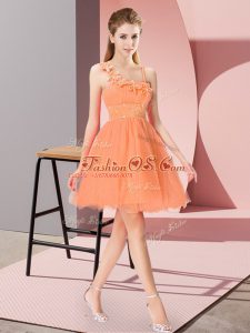 Elegant Orange Red Evening Dress Prom and Party with Beading and Hand Made Flower Asymmetric Sleeveless Zipper