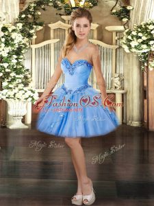 Noble Baby Blue Sleeveless Beading and Ruffles Mini Length Prom Dress